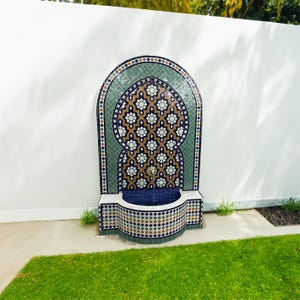 Rustic Garden Fountain - Moroccan Mosaic Fountain - Outdoor Water Fountain - Indoor Waterfall - Decorative Modern Mid century Fountains.