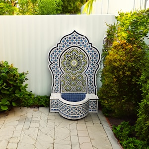 Handmade Moroccan Mosaic Tiles Fountain - Outdoor Water Fountain for Yard Decor - Wall Waterfall Fountain -  Indoor Water Feature.
