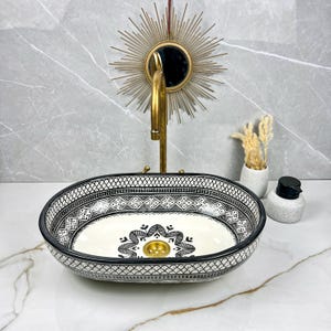 Handmade Black Oval Vessel Sink for Restroom, Bathroom Oval Sink Countertop, Hand Wash Ceramic Basin Vanity, Oval Fireclay Sink.