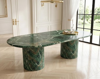 Green Onyx Luxury Oval Marble Dining Table | Handcrafted Natural Stone | 13 Stone Variations