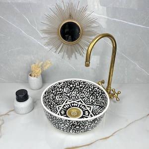 Modern Bathroom Black Sink for Vanity Countertop  - Handcrafted Black Ceramic Bathroom Sink - Artistic Vessel Basin for Vanity or Countertop