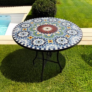 Outdoor Patio Table Set - Modern Farmhouse Jardin Table - Custom Mosaic Table - Large Garden Table for Dining set - Moroccan Round Table.