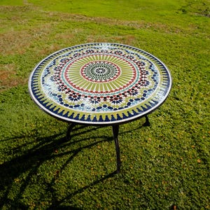Handcrafted Moroccan Mosaic Table – Artisan Zellige Tile Table for Indoor & Outdoor Spaces – Mediterranean Patio and Garden Decor