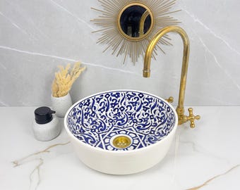 Handgemaakte blauwe keramische gootsteenkom: Marokkaans geïnspireerde wasbak
