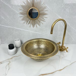 Moroccan brass sink, Custom Made brass Sink, Custom Made golf brass Sink, Brushed Brass bathroom Sink,  Custom Made Modern Bowl Sink