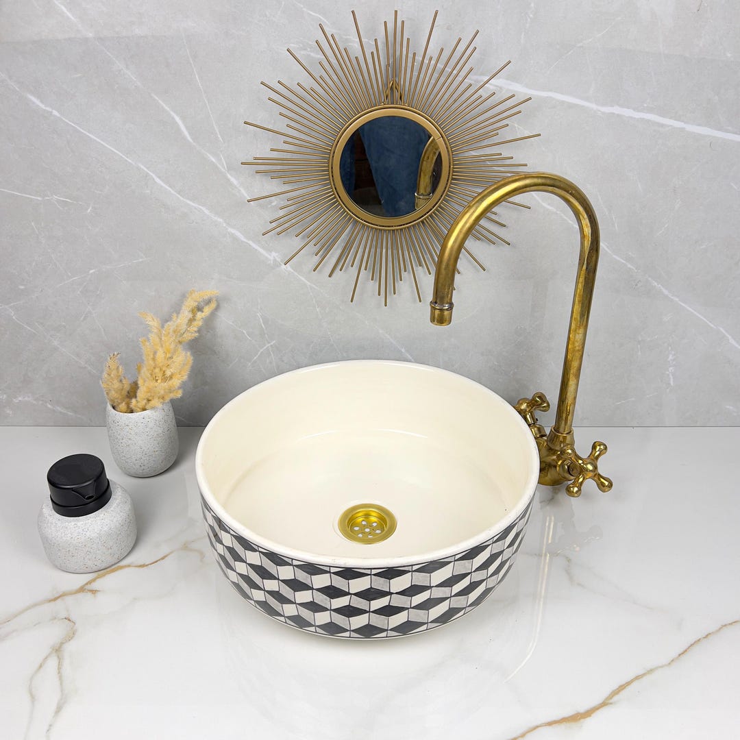 Handcrafted Geometric Ceramic Vessel Sink - Modern Angular Basin for ...