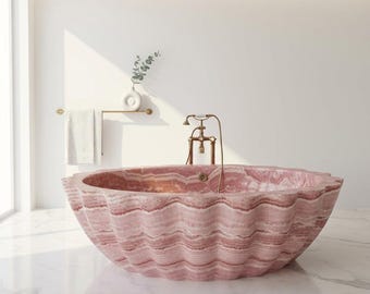 Luxury Handmade Marble Freestanding Bathtub Custom Sizes | Unique Natural Stone Soaking Tub