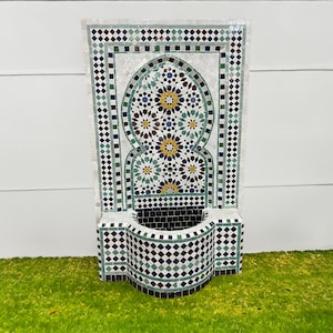 Outdoor Garden Water Fountain, Indoor Mosaic Patio Waterfall Fountain, Modern Mid Century Wall Fountain - Handmade Decorative Water Feature.