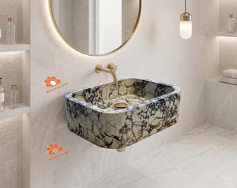 Calacatta Viola Marble Sink - Fluted Front, Wall-Mounted Basin