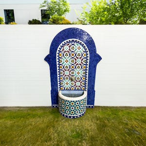Outdoor Garden Water Fountain, Indoor Mosaic Patio Waterfall Fountain, Modern Mid Century Wall Fountain - Handmade Decorative Water Feature.