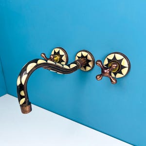 Wall Mount Copper Resin Bones Conception Bathroom Faucets With Handles, Handmade Copper Wall Mounted Faucet with Bone and Black Resin