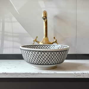 Handcrafted Bathroom Sink - Mid Century Modern Vessel Sink - Hand painted Ceramic Bowl Basin - Countertop Washbasin - Farmhouse Bath Sink.