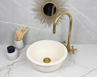 Keramische wastafel: Marokkaans fishscale-ontwerp (wit, handgemaakt)