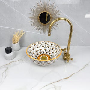 Bathroom Vessel Sink Basin, Undermount Ceramic Washbasin, Countertop Sink Vanity, Pottery Basin Bowl for Restroom, Moroccan Vessel Sink.