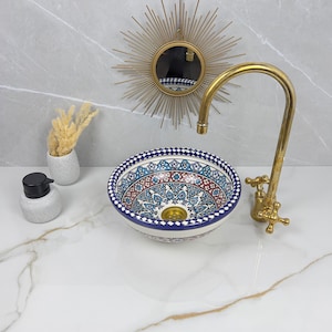 Mandala Bathroom Vessel Sink Above Countertop Basin - Ceramic Vessel Sink - Handmade Bowl Basin Sink for Bathroom Decor - Mandala Wash Basin