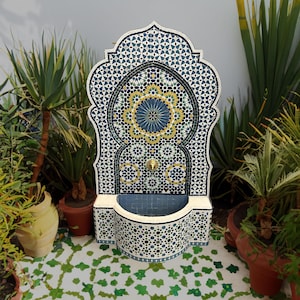 Handmade Moroccan Mosaic Tiles Fountain - Large Outdoor Water Fountain - Handmade Mosaic Fountain - Indoor & Outdoor Moroccan Tile Fountain