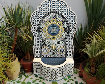 Fuente de mosaico marroquí, azulejos de cerámica hechos a mano (tamaño grande para interior y exterior)