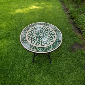 Outdoor Farmhouse Dining Table for Garden Decor - Patio Round Table - Custom Luxury Moroccan Mosaic Table - Tile Patio Coffee Table.