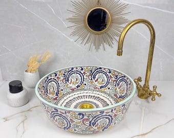 Marokkaanse keramische gootsteen: levendig handgeschilderd ontwerp - op maat gemaakt