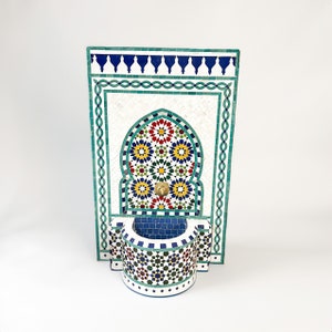 Fancy Moroccan Mosaic Fountain,Wall Water Fountain for Outdoor Patio, Garden Fountain, Moroccan Handmade Zellige, Custom Mosaic Fountain