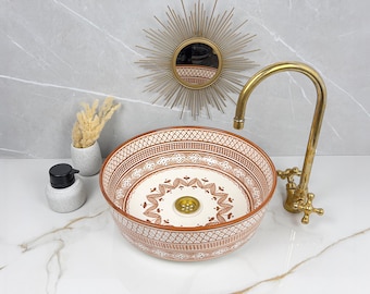 Marokkaanse keramische spoelbak, bruin visschubbenpatroon (handgemaakte wastafel)