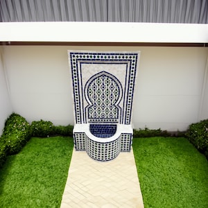 Outdoor Garden Water Fountain, Indoor Mosaic Patio Waterfall Fountain, Modern Mid Century Wall Fountain - Handmade Decorative Water Feature.