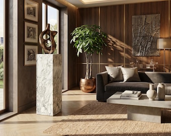 Carrara Luxury Marble Pedestal | Handcrafted Italian Stone Column Stand | 7 Stone Variations