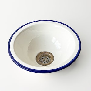 Vessel Sink With Mid Century Modern Style, Handmade Modern Moroccan Wash Basin, Ceramic Bathroom Sink, Countertop Basin Bowl for Guest Room.