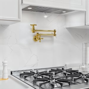 Brass Pot Filler Faucet for Kitchen Stove, Unlacquered brass Pot filler, Brass kitchen faucet, Wall Mounted 360 Swivel Faucet Double Joint