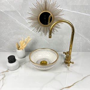 Handmade Gray Ceramic Vessel Sink with Gold Rim - Mid Century Bathroom Basin - Countertop Vanity Sink - Unique Decorative Lavatory Bowl