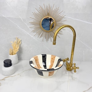 Bathroom Vessel Sink Basin, Undermount Ceramic Washbasin, Handmade Moroccan Pottery Wash Basin, Porcelain Lavatory Sink, Salon Sink.