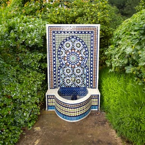 Garden Fountain with Mid Century Modern Style made of Mosaic Tiles - Outdoor Water Fountain - Moroccan Indoor Waterfall Fountain - Fountains