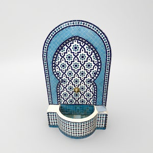 Modern Mid Century Water Fountain for Garden Decor - Outdoor Fountain - Large Patio Waterfall Fountain - Handmade Mosaic Tiles Fountain.