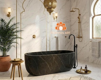 Luxury Handmade Marble Freestanding Bathtub Custom Sizes | Unique Natural Stone Soaking Tub
