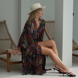 Rainbow Duster Kimono, Festival Robe, Sheer Kaftan Robe, Summer Lightweight Kimono, Swimsuit Cover Up, Resort Wrap Dress, Gift for Her