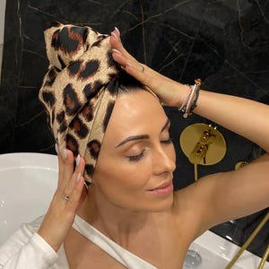 Silk Satin Hair Turban, Anti Frizz Sleep Cap, Leopard Head Wrap, Protective Hair Bonnet For Curly And Straight Hair, Luxury Hair Accessory