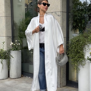 Silk Satin Kimono Coat, Fashion Street Style, Chic Satin Duster, Luxury Outerwear for Women, Bohemian Summer Jacket, Statement Gift for Her