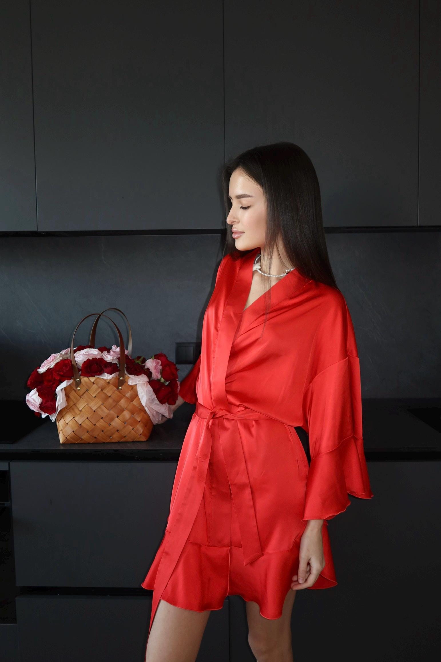 Short Silk Robe With Ruffles, Dressing Gown Animal Print, Swimsuit ...