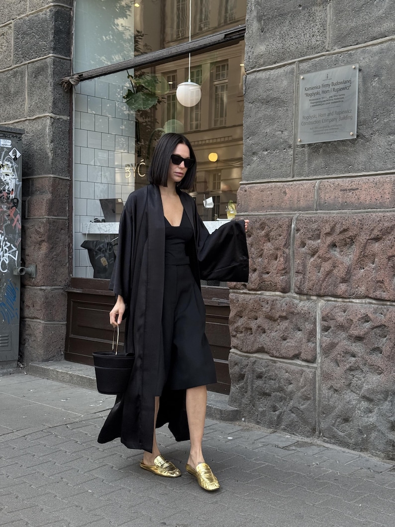 Long satin kimono coat, perfect chic casual cover up