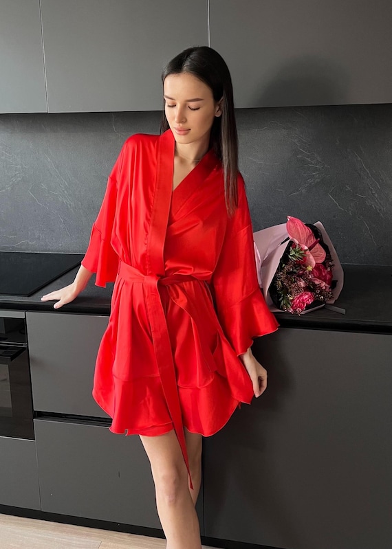 red kimono dress short Iara Red Kimono Dress Extra Small / Red