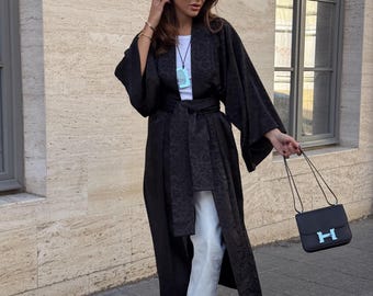 Leopard Jacquard Kimono Duster, Elegant Animal Print Boho Robe, 21st Birthday Gift for Daughter