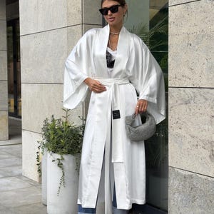Chic Silk Wrap Coat, Flowy Satin Long Jacket, Lightweight Silky Outerwear, Bohemian Streetwear, Elegant Duster Cardigan, Christmas Gift