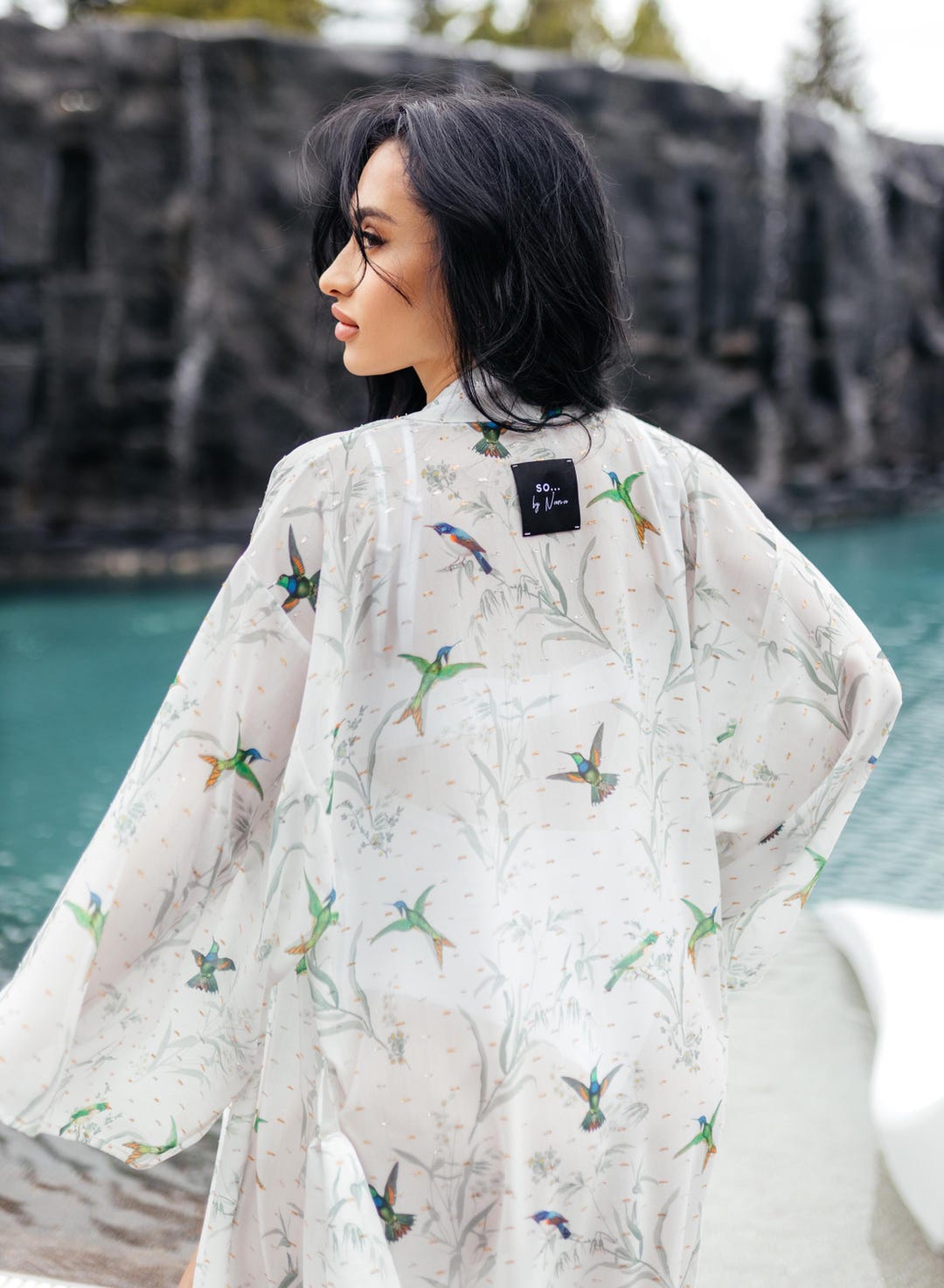 Lightweight Silk Robe With Birds Print, Boho Kimono Jacket, Artisan ...