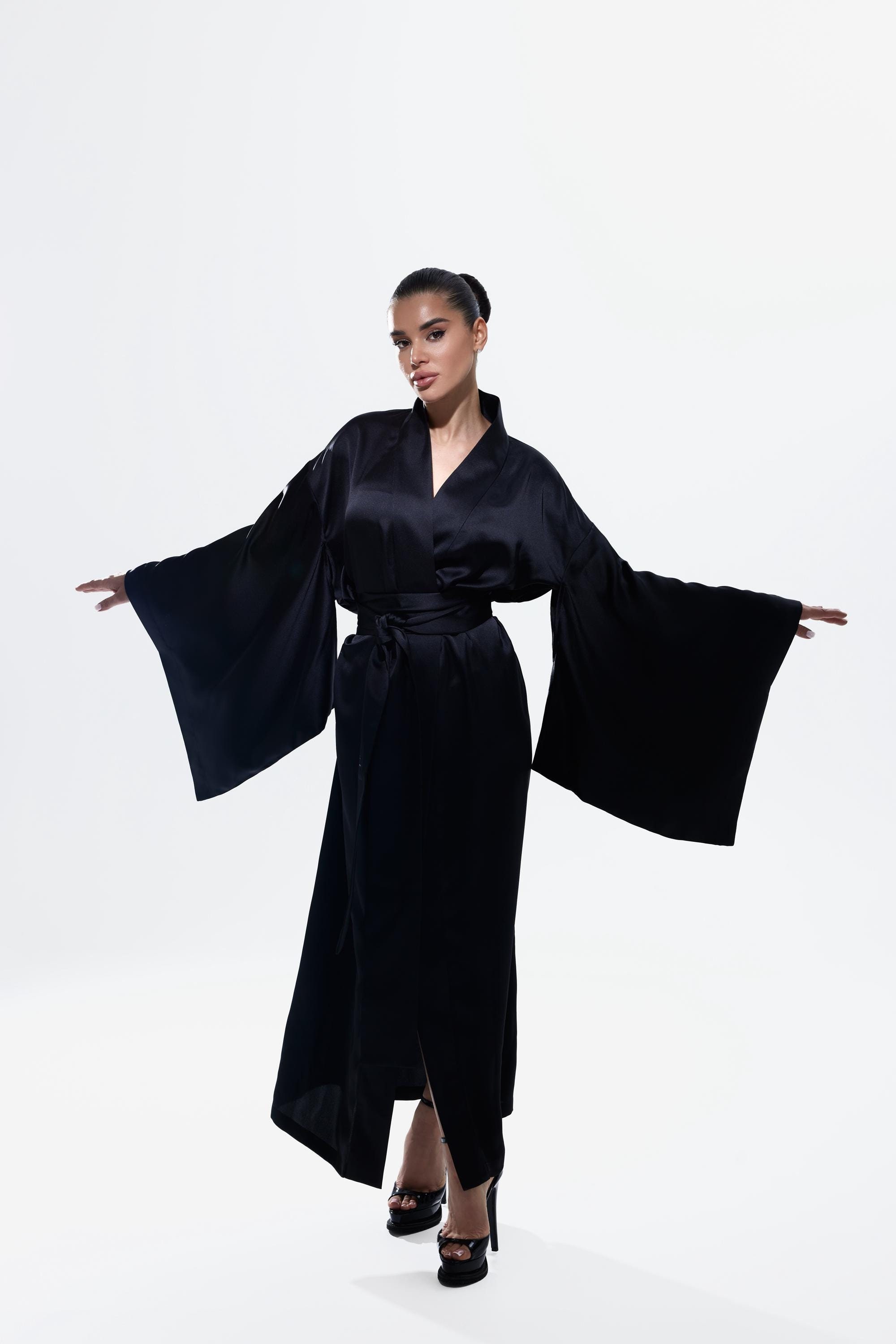 Wrap Dress Long Black Kimono Dress Loose Fit Kimono, Black Satin Robe, Silky Duster, Summer Kimono Dress, Wide Sleeves, Luxury Homecoat, Japanese Style Outfit New Zealand Wrap Dress Long Black Kimono Dress Loose Fit Kimono, Black Satin Robe, Silky Duster, Summer Kimono Dress, Wide Sleeves, Luxury Homecoat, Japanese Style Outfit New Zealand