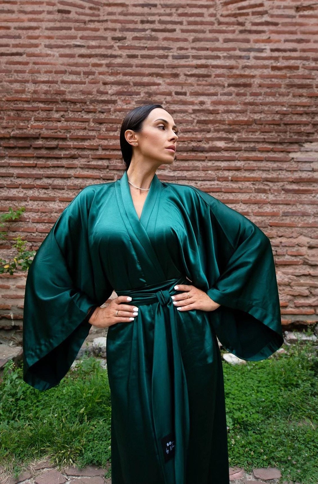 dark green kimono dress Baltic Born Womens Austin Kimono Dress | Green Print main image 0