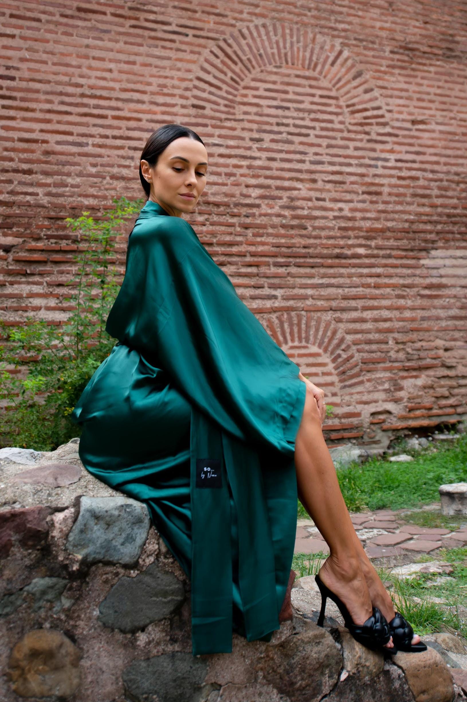 Golden Green Kimono / Wrap Dress main image 1