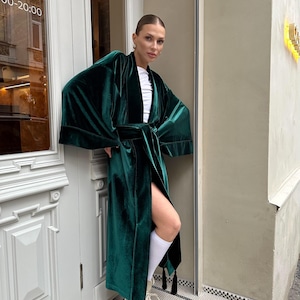 luxury velour dressing gowns Dusty Rose Velvet Wrap Robe: Long Sleeve Luxury Dressing Gown With Pockets  and Waist Tie