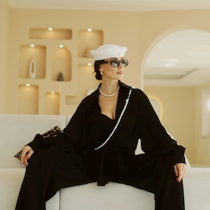 Summer Satin Pantsuit, Lightweight Suit, Black Lounge Wear, Evening Outfit, Elegant Formal Wear, Wedding Guest Attire, Resort Outfit