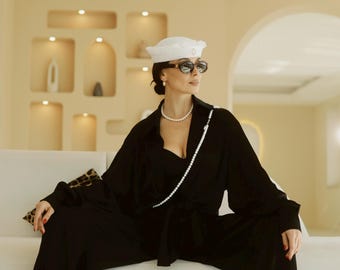 Summer Satin Pantsuit, Lightweight Suit, Black Lounge Wear, Evening Outfit, Elegant Formal Wear, Wedding Guest Attire, Resort Outfit