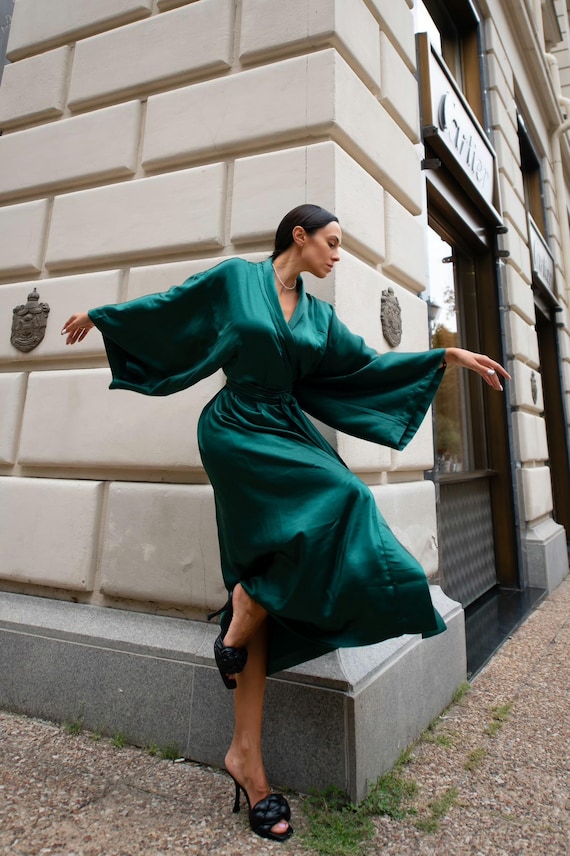 green emerald velvet dress Green Kimono Dress main image 0